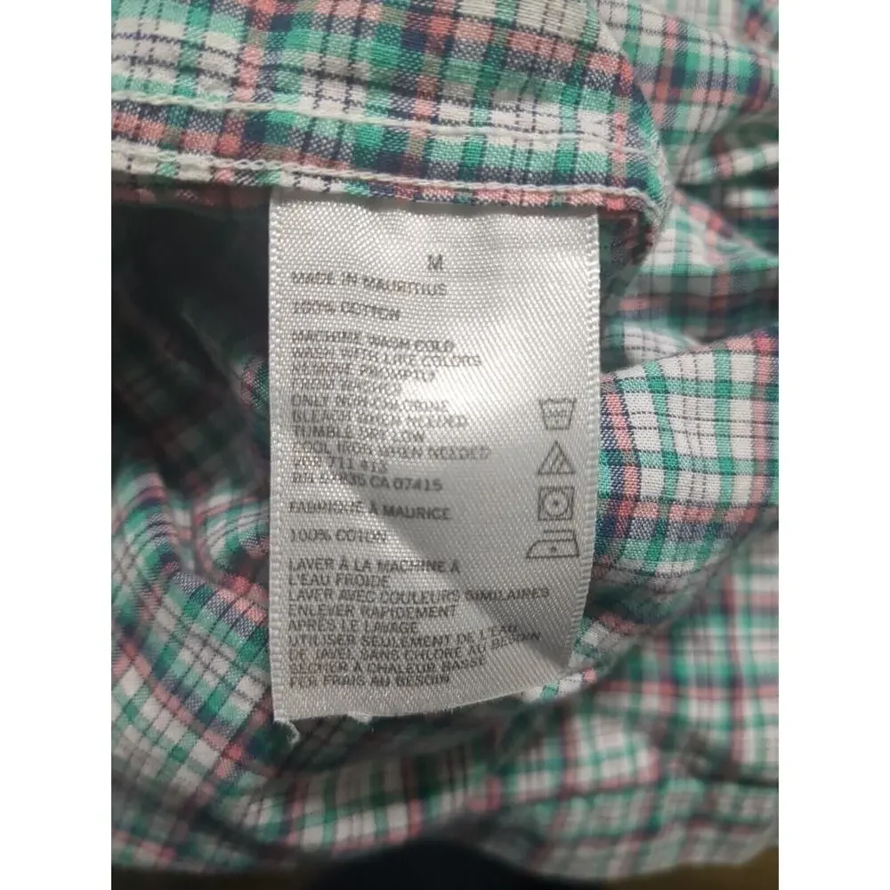 Nautica Mens Medium Plaid Checkered Button Up Short Sleeve‎ Shirt 100% Cotton